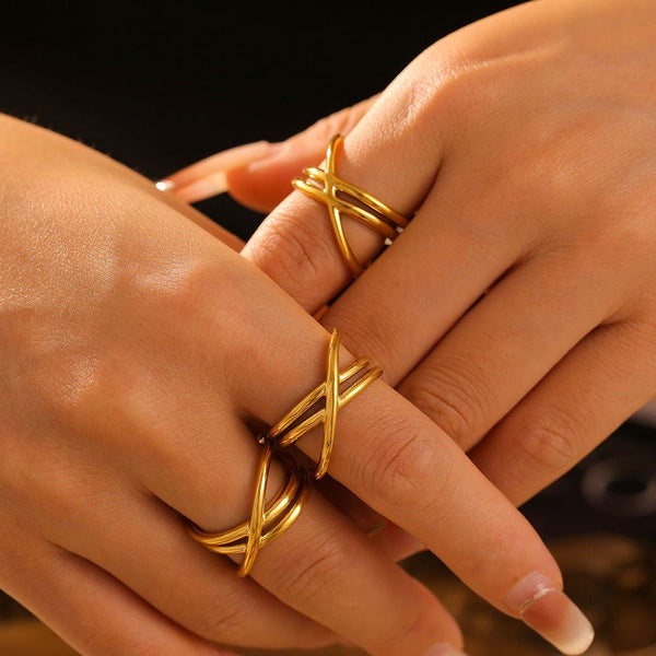 18K Gold-Plated Crisscross Ring - JOWLILI