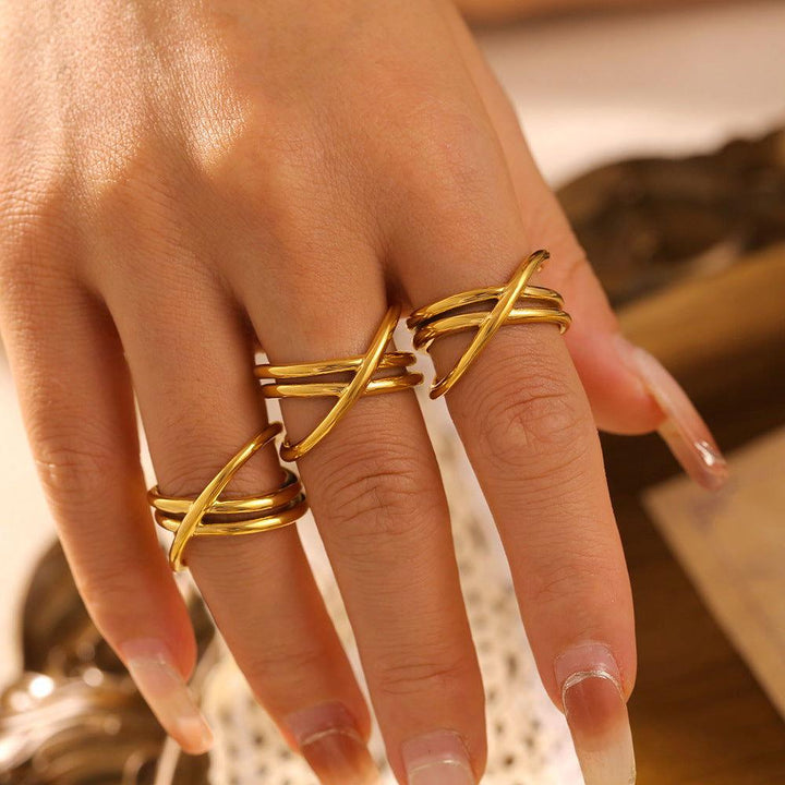 18K Gold-Plated Crisscross Ring - JOWLILI