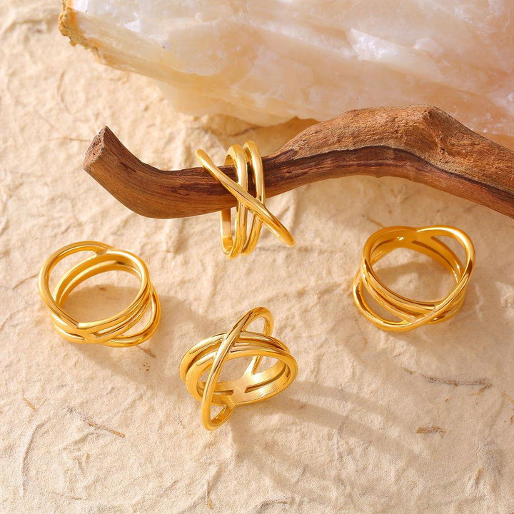 18K Gold-Plated Crisscross Ring - JOWLILI