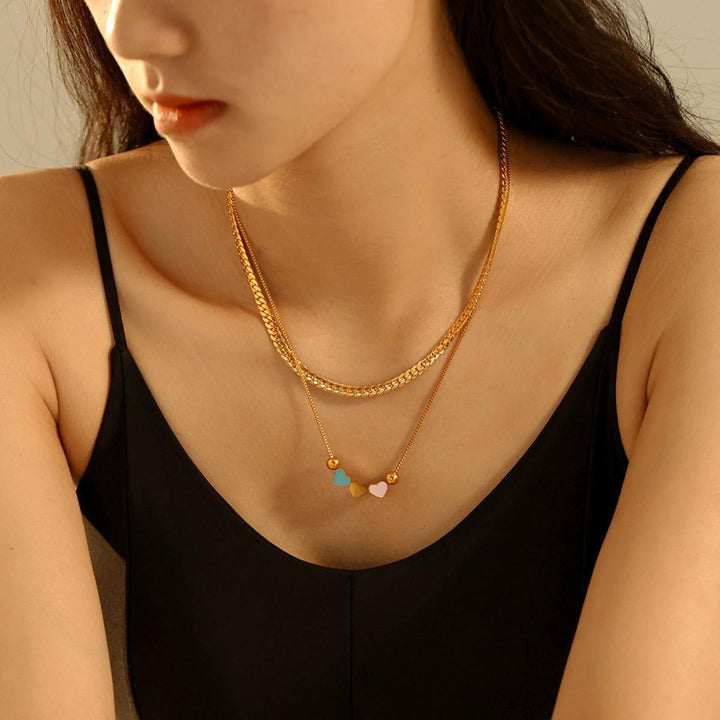 18K Gold-Plated Double Layered Heart Necklace - JOWLILI