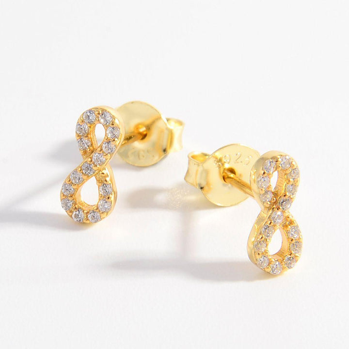 18K Gold-Plated Infinity Zircon Stud Earrings – 925 Sterling Silver - JOWLILI -  -  -  - - #tag1#