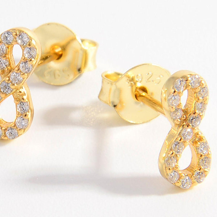 18K Gold-Plated Infinity Zircon Stud Earrings – 925 Sterling Silver - JOWLILI -  -  -  - - #tag1#