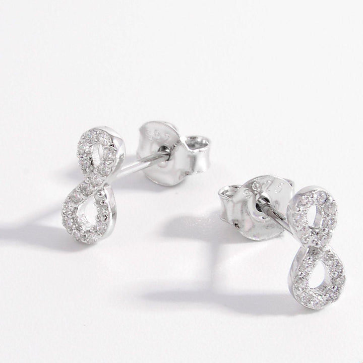 18K Gold-Plated Infinity Zircon Stud Earrings – 925 Sterling Silver - JOWLILI -  -  -  - - #tag1#
