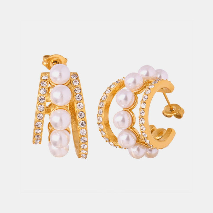 18K gold-plated Pearl Titanium Steel C-Hoop Earrings - JOWLILI