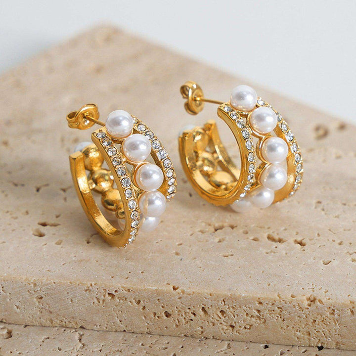 18K gold-plated Pearl Titanium Steel C-Hoop Earrings - JOWLILI
