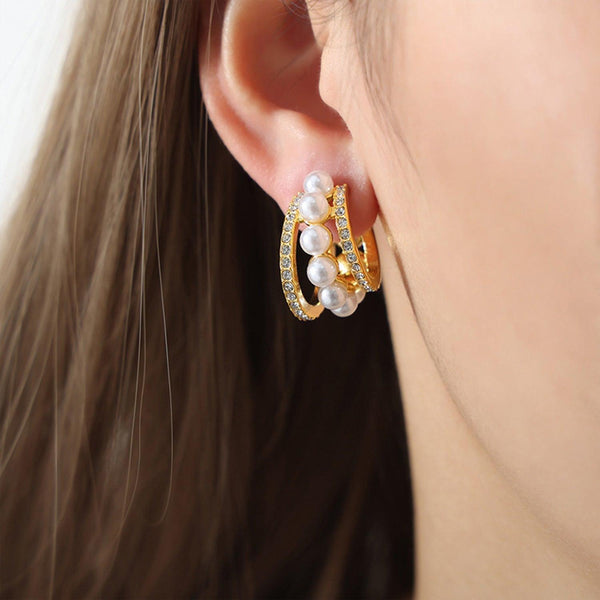 18K gold-plated Pearl Titanium Steel C-Hoop Earrings - JOWLILI -  -  -  - - #tag1#