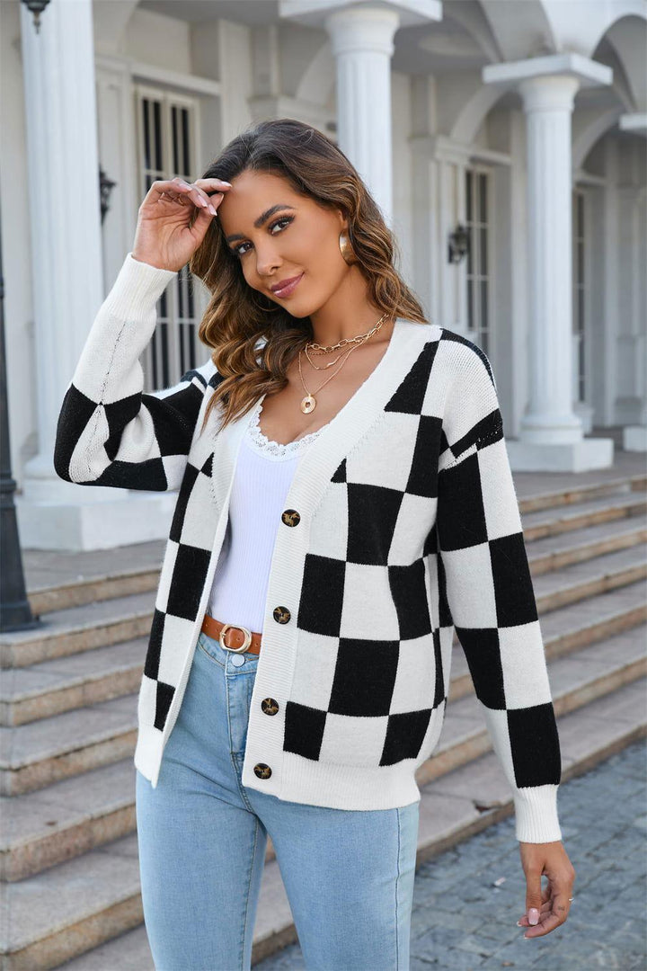 Angel Wings Button-Up V-Neck Dropped Shoulder Cardigan - JOWLILI