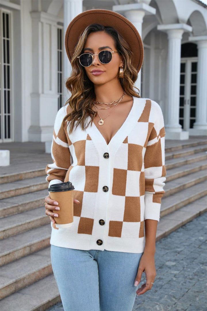 Angel Wings Button-Up V-Neck Dropped Shoulder Cardigan - JOWLILI