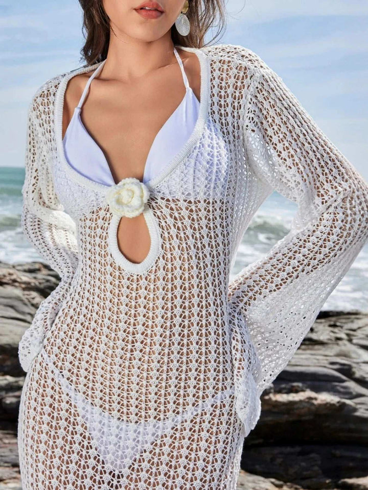 Backless Crochet Knit Beach Cover-Up Dress - JOWLILI