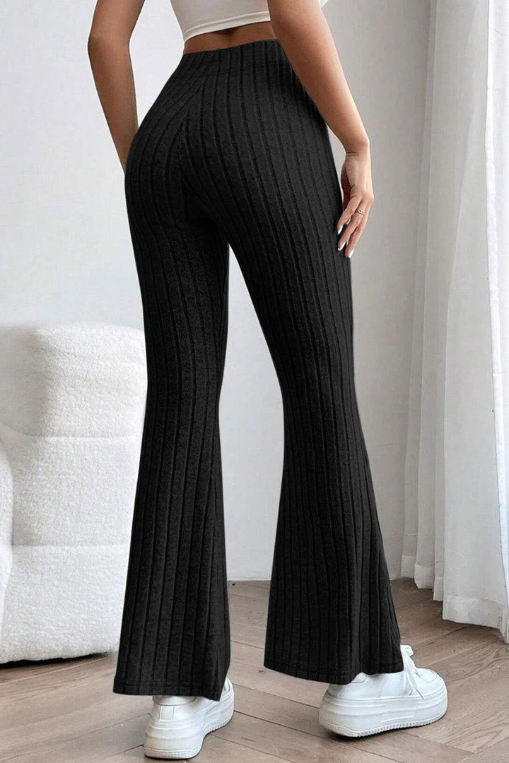 Basic Bae Full Size Ribbed High Waist Flare Pants - JOWLILI