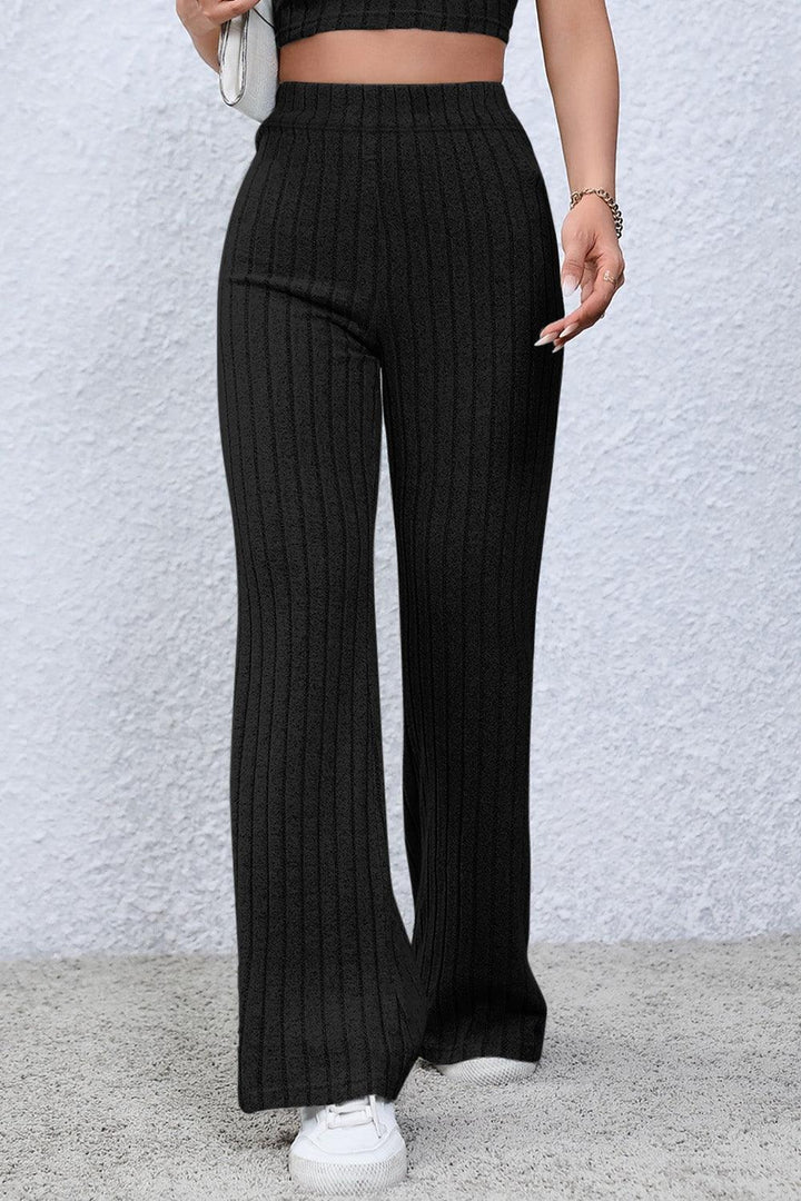 Basic Bae Full Size Ribbed High Waist Flare Pants - JOWLILI