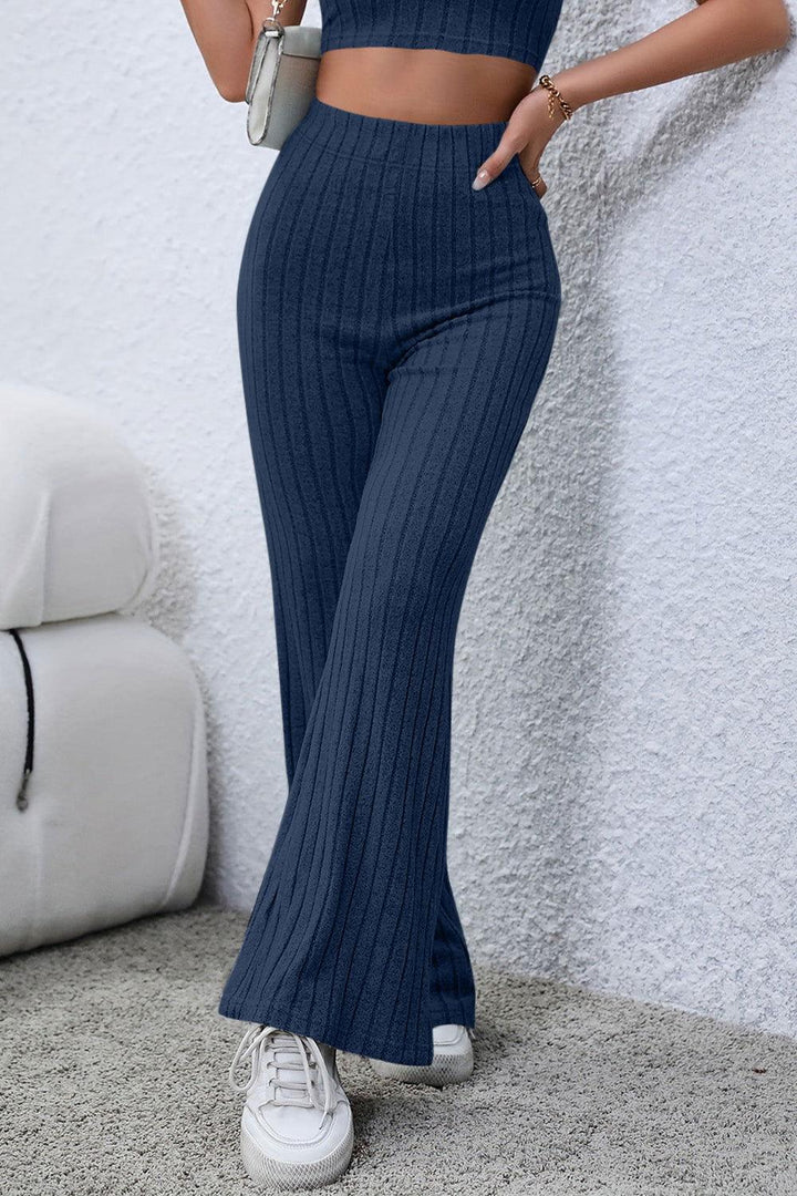 Basic Bae Full Size Ribbed High Waist Flare Pants - JOWLILI