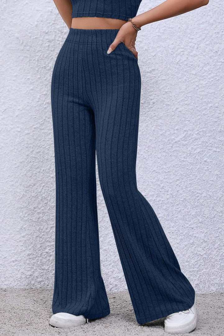 Basic Bae Full Size Ribbed High Waist Flare Pants - JOWLILI