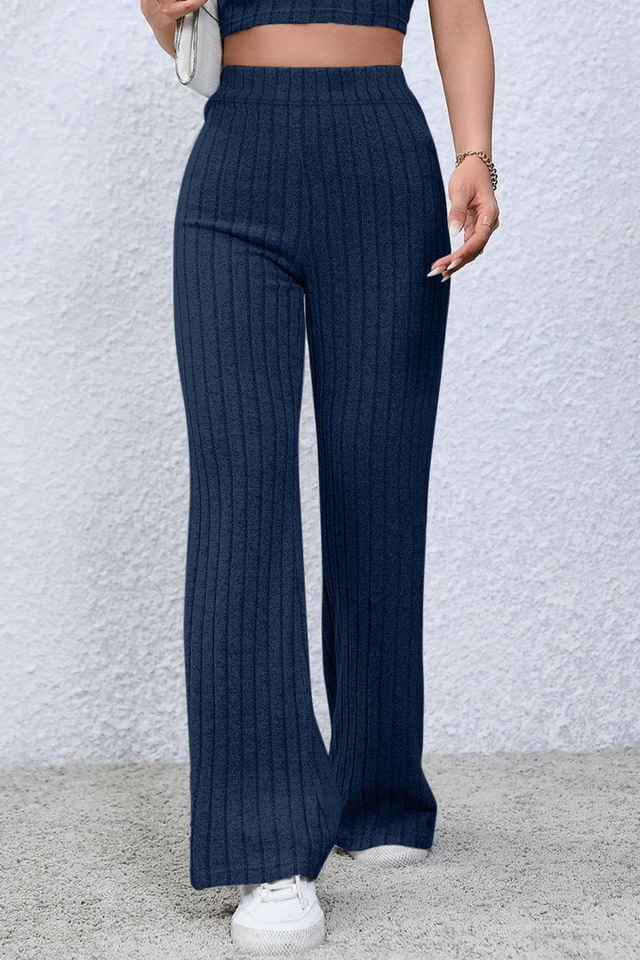 Basic Bae Full Size Ribbed High Waist Flare Pants - JOWLILI