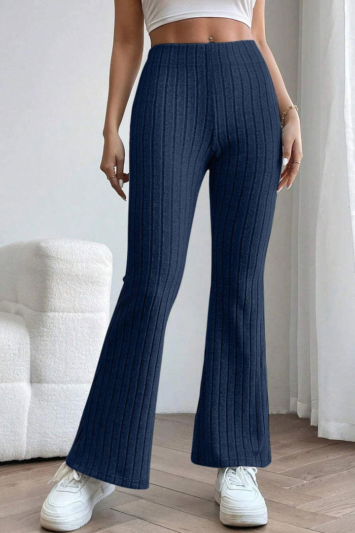 Basic Bae Full Size Ribbed High Waist Flare Pants - JOWLILI