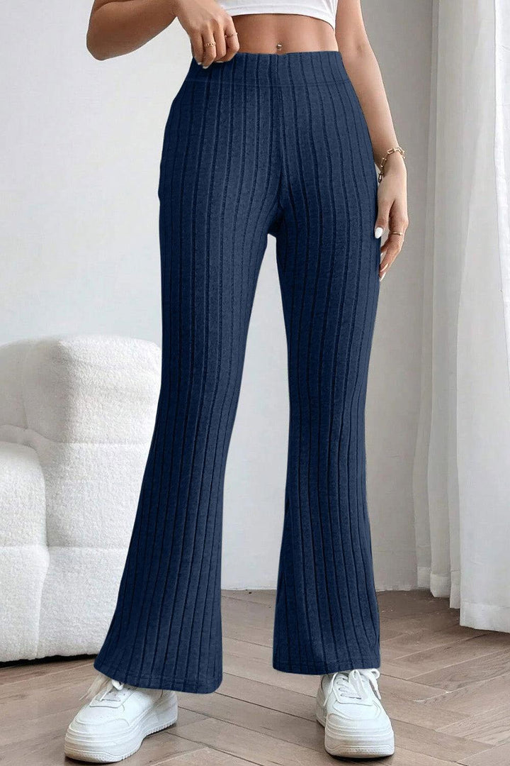 Basic Bae Full Size Ribbed High Waist Flare Pants - JOWLILI