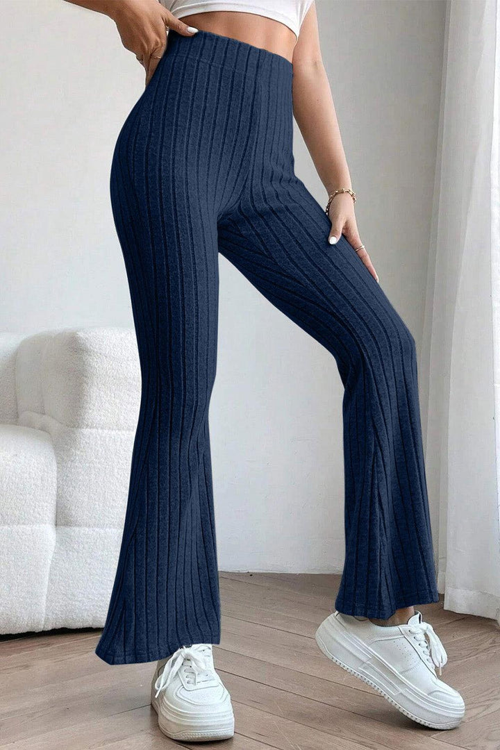 Basic Bae Full Size Ribbed High Waist Flare Pants - JOWLILI