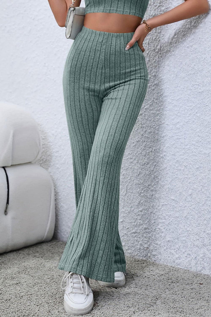 Basic Bae Full Size Ribbed High Waist Flare Pants - JOWLILI