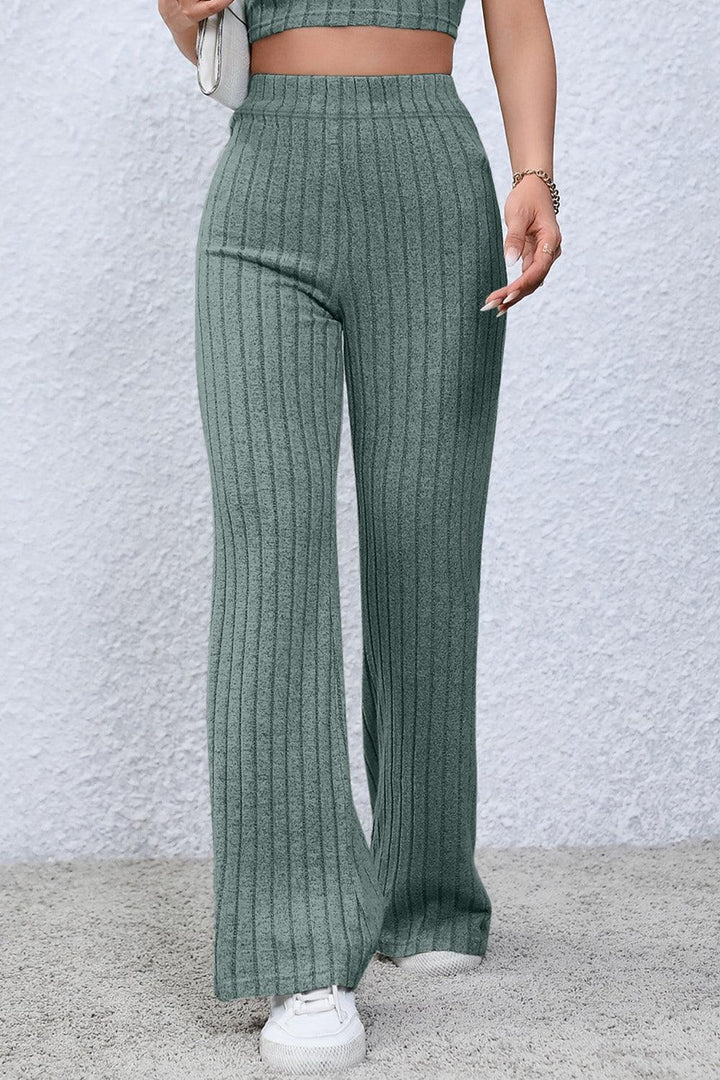Basic Bae Full Size Ribbed High Waist Flare Pants - JOWLILI