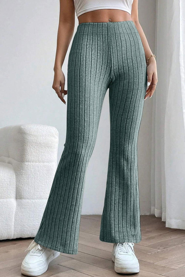 Basic Bae Full Size Ribbed High Waist Flare Pants - JOWLILI