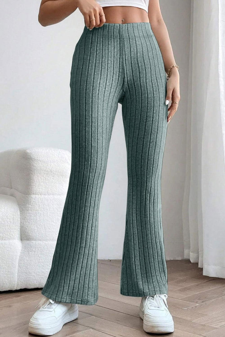Basic Bae Full Size Ribbed High Waist Flare Pants - JOWLILI
