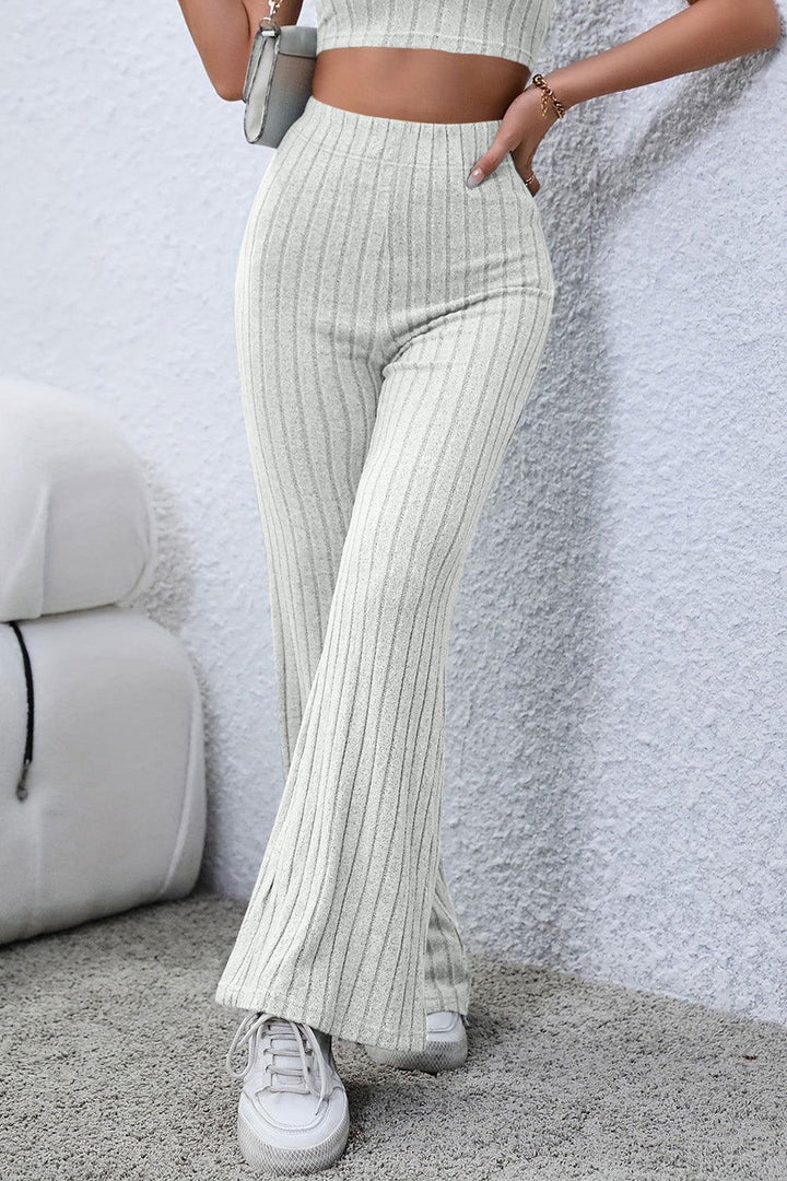 Basic Bae Full Size Ribbed High Waist Flare Pants - JOWLILI
