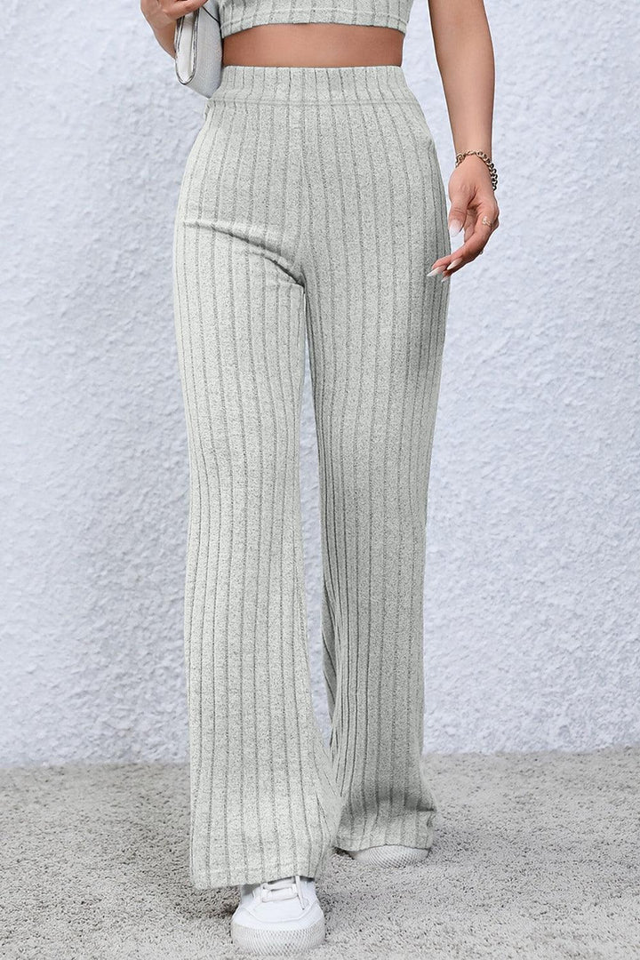 Basic Bae Full Size Ribbed High Waist Flare Pants - JOWLILI
