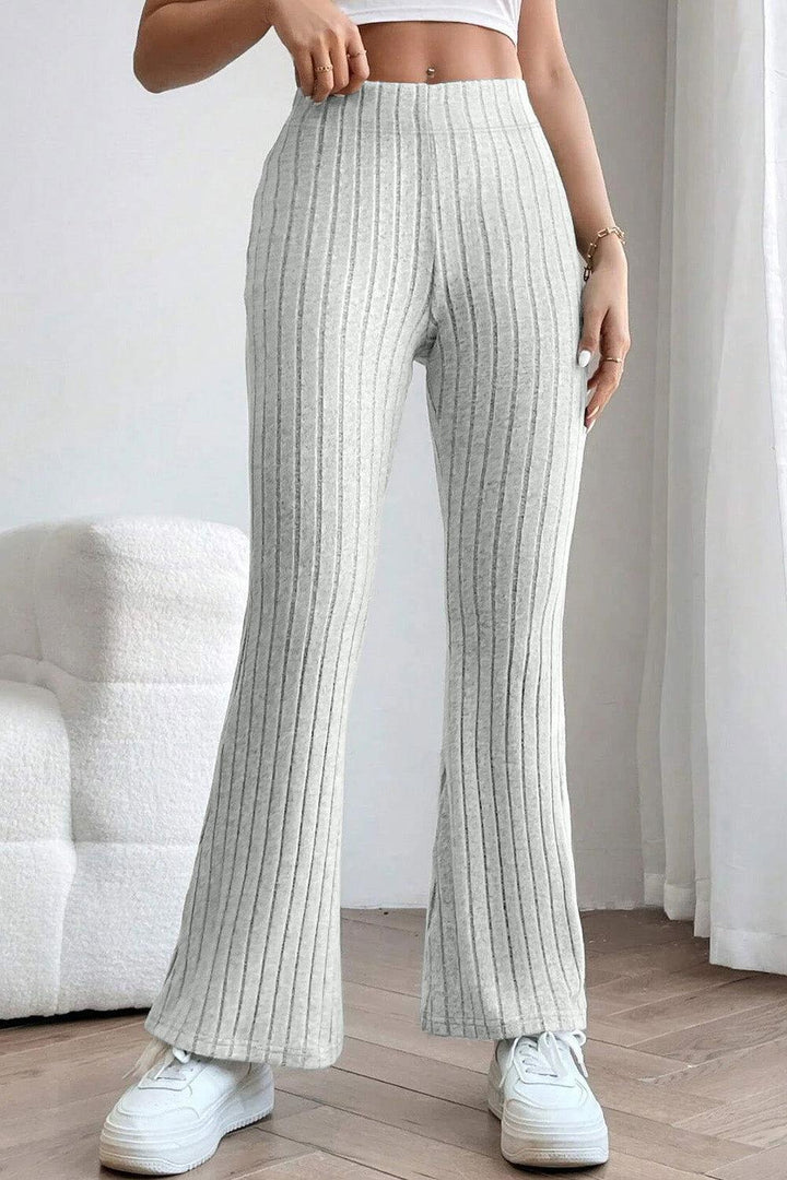 Basic Bae Full Size Ribbed High Waist Flare Pants - JOWLILI