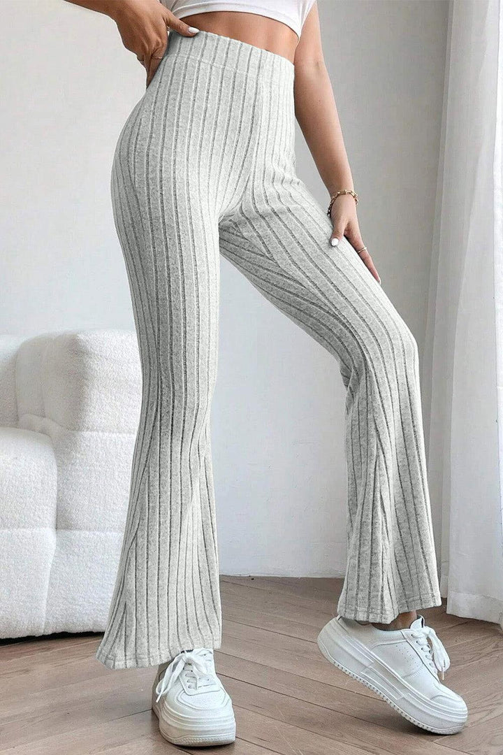 Basic Bae Full Size Ribbed High Waist Flare Pants - JOWLILI