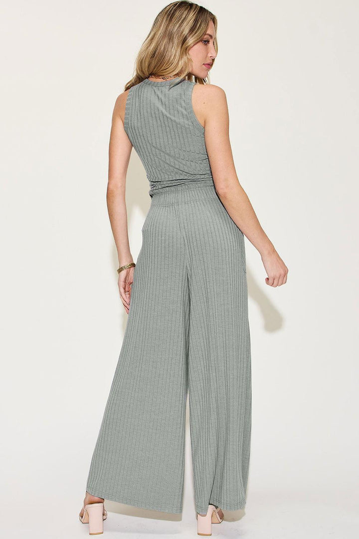 Basic Bae Full Size Ribbed Tank and Wide Leg Pants Set - JOWLILI
