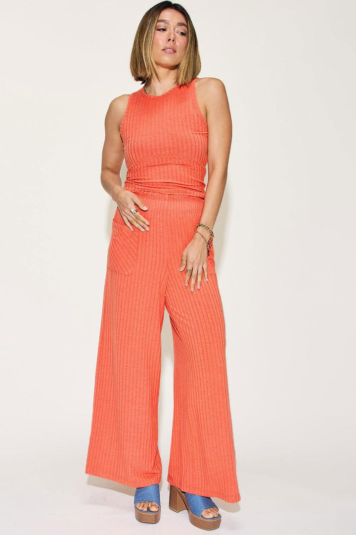 Basic Bae Full Size Ribbed Tank and Wide Leg Pants Set - JOWLILI
