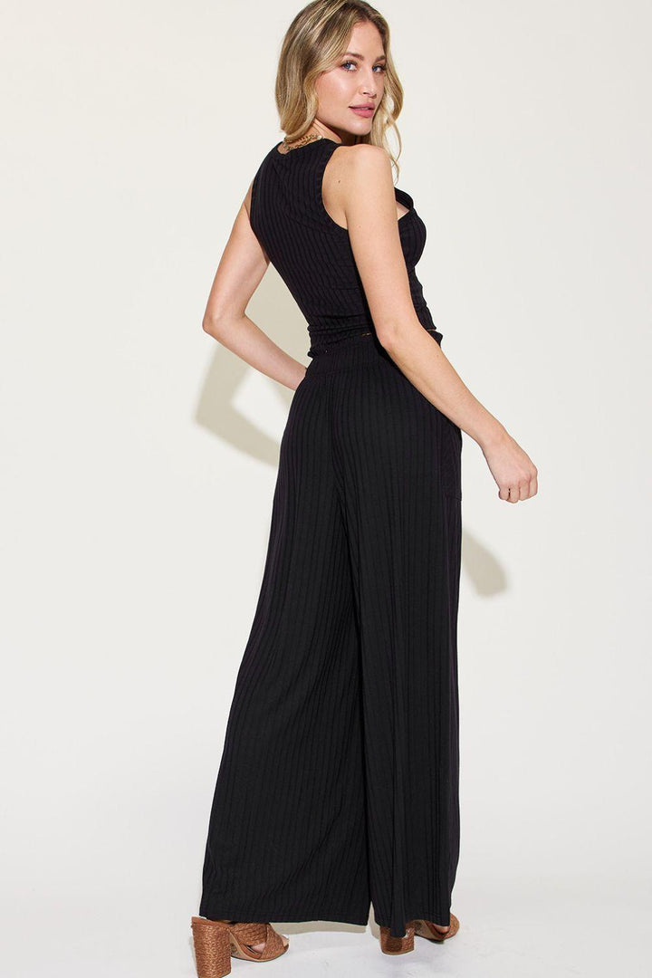 Basic Bae Full Size Ribbed Tank and Wide Leg Pants Set - JOWLILI