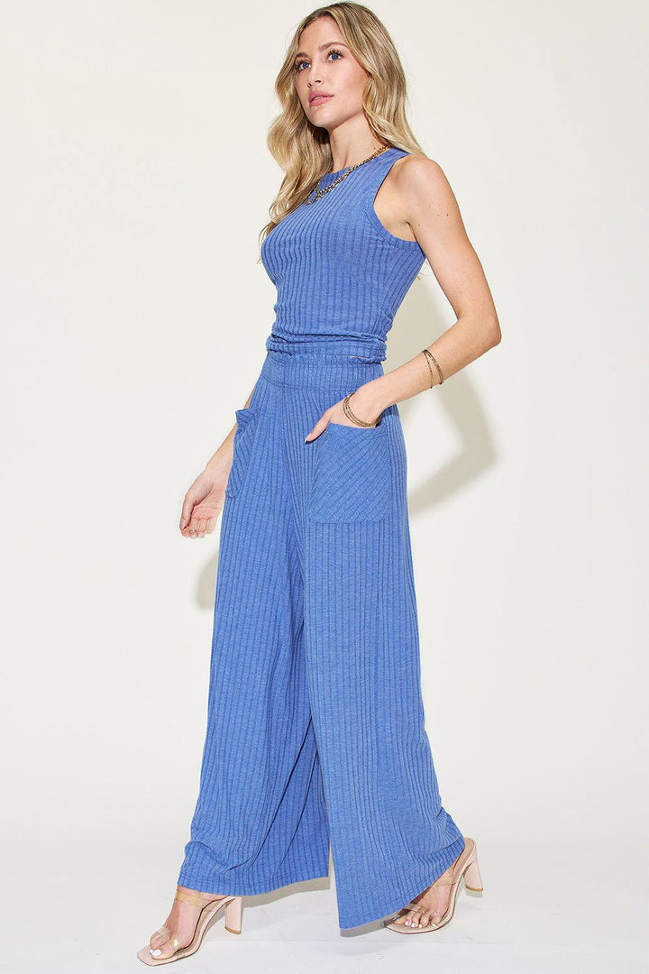 Basic Bae Full Size Ribbed Tank and Wide Leg Pants Set - JOWLILI
