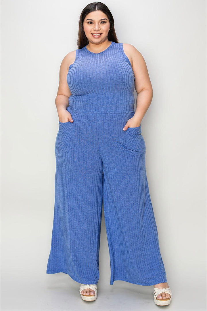 Basic Bae Full Size Ribbed Tank and Wide Leg Pants Set - JOWLILI