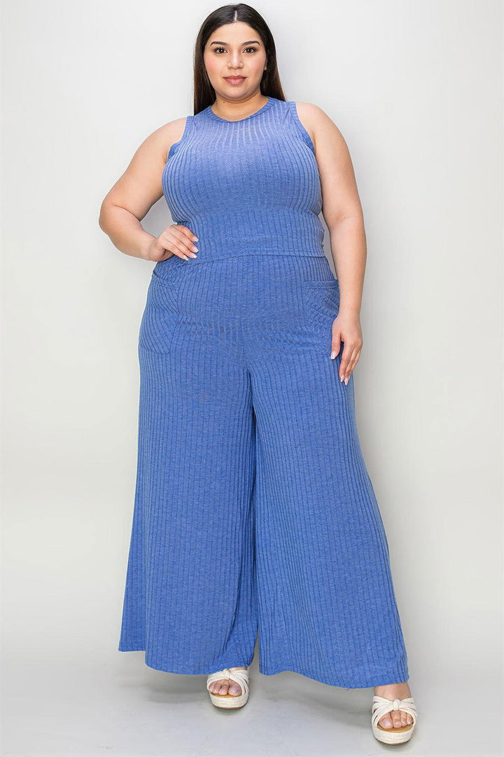 Basic Bae Full Size Ribbed Tank and Wide Leg Pants Set - JOWLILI