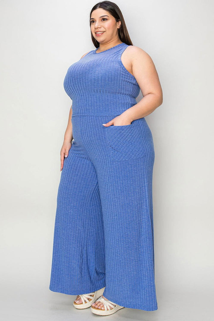 Basic Bae Full Size Ribbed Tank and Wide Leg Pants Set - JOWLILI