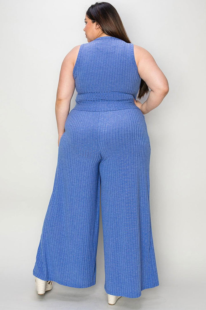 Basic Bae Full Size Ribbed Tank and Wide Leg Pants Set - JOWLILI
