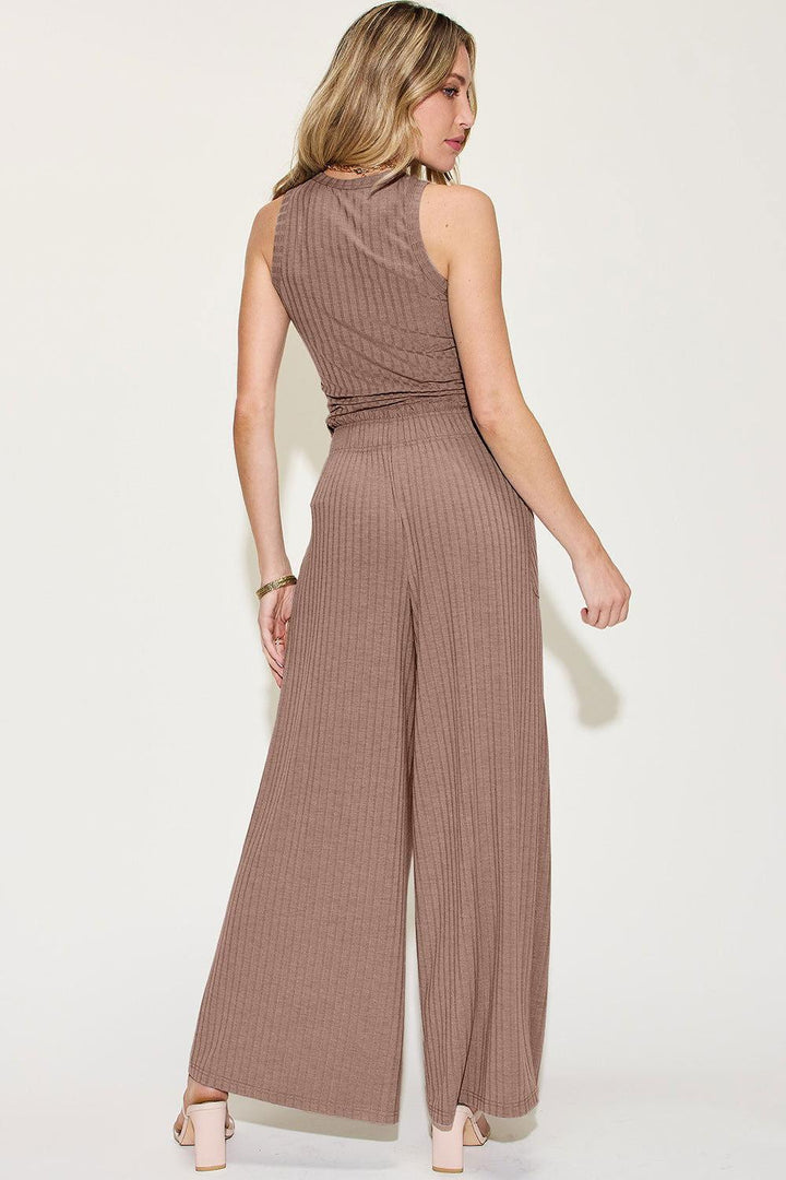 Basic Bae Full Size Ribbed Tank and Wide Leg Pants Set - JOWLILI
