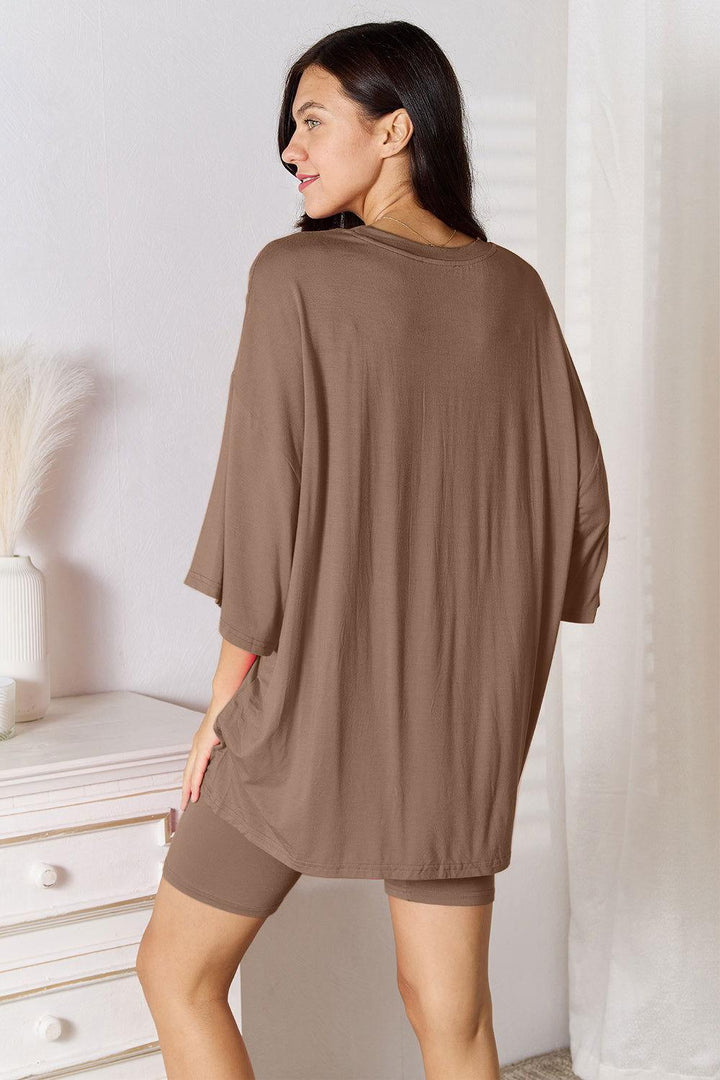 Basic Bae Full Size Soft Rayon Three-Quarter Sleeve Top and Shorts Set - JOWLILI