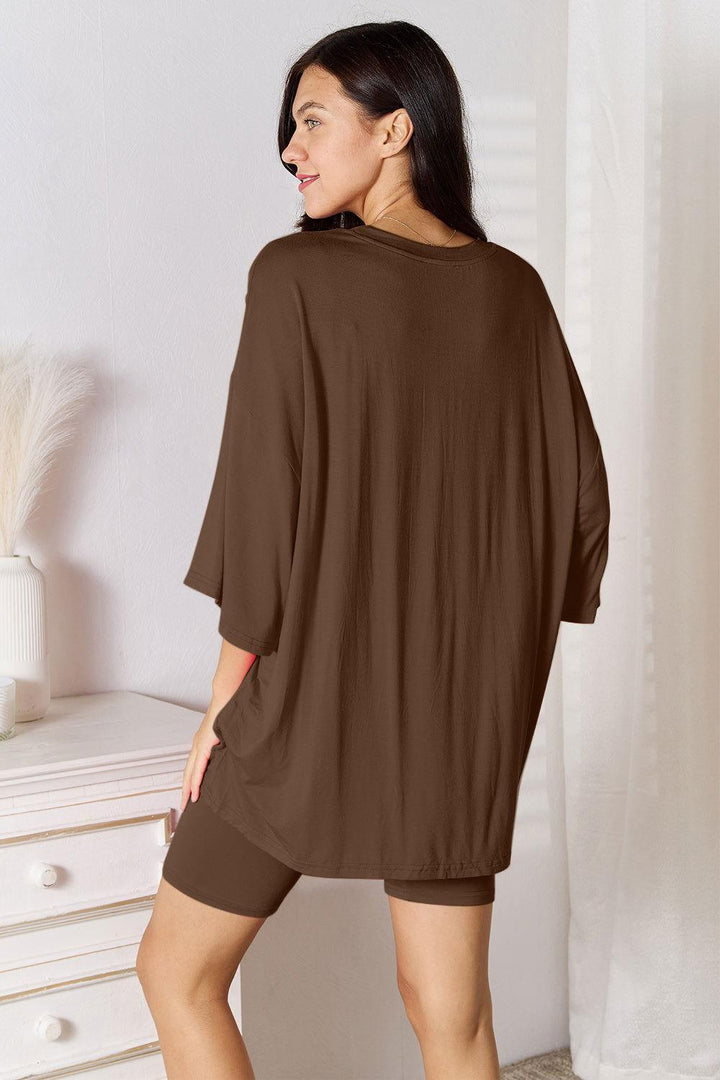 Basic Bae Full Size Soft Rayon Three-Quarter Sleeve Top and Shorts Set - JOWLILI