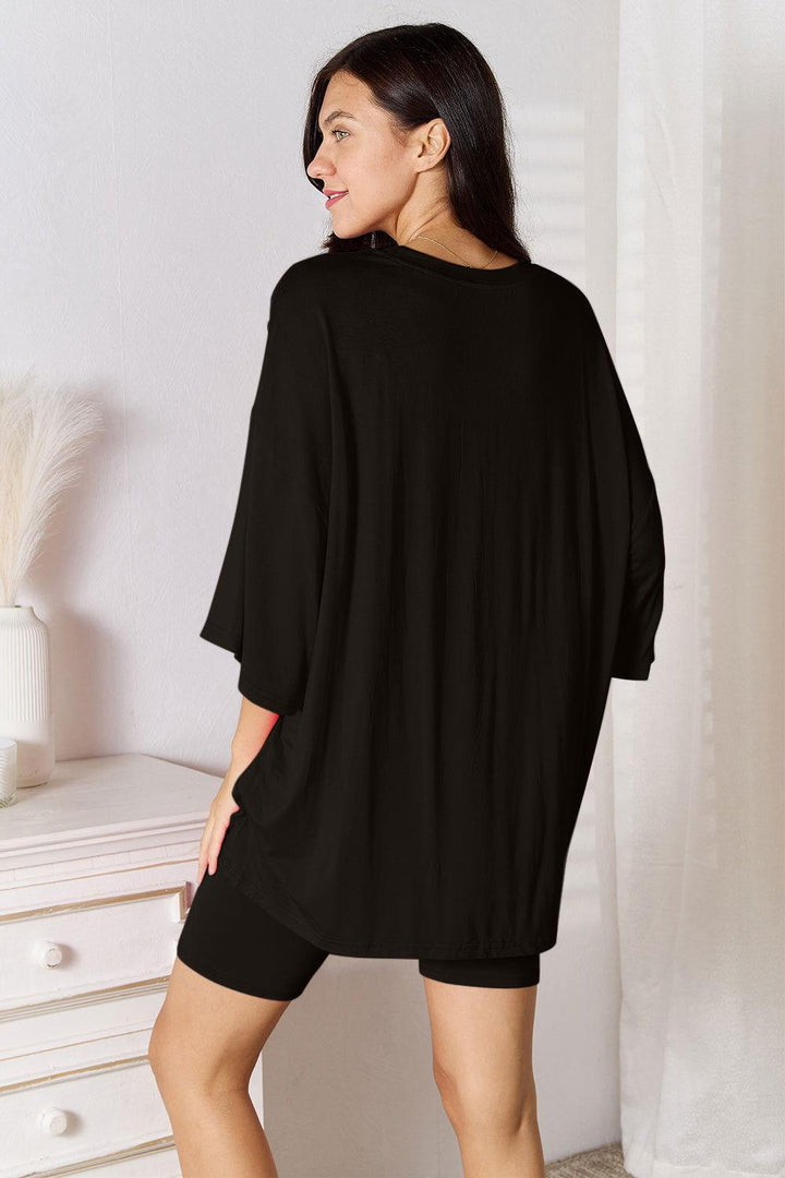 Basic Bae Full Size Soft Rayon Three-Quarter Sleeve Top and Shorts Set - JOWLILI