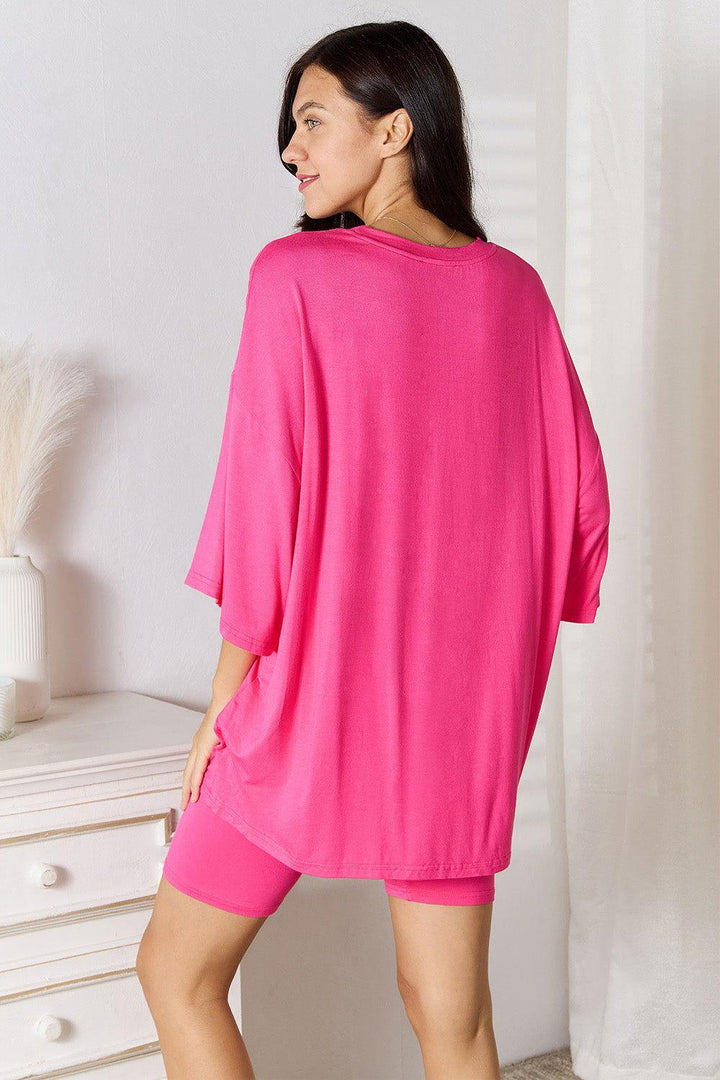 Basic Bae Full Size Soft Rayon Three-Quarter Sleeve Top and Shorts Set - JOWLILI