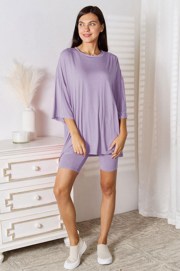 Basic Bae Full Size Soft Rayon Three-Quarter Sleeve Top and Shorts Set - JOWLILI
