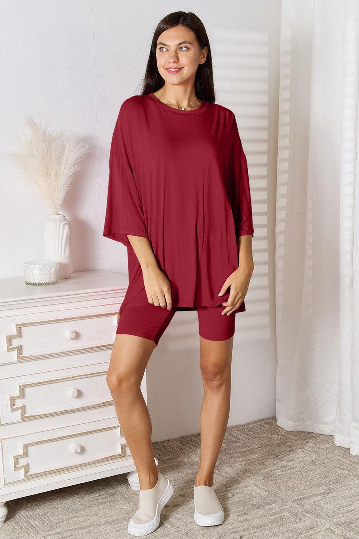 Basic Bae Full Size Soft Rayon Three-Quarter Sleeve Top and Shorts Set - JOWLILI