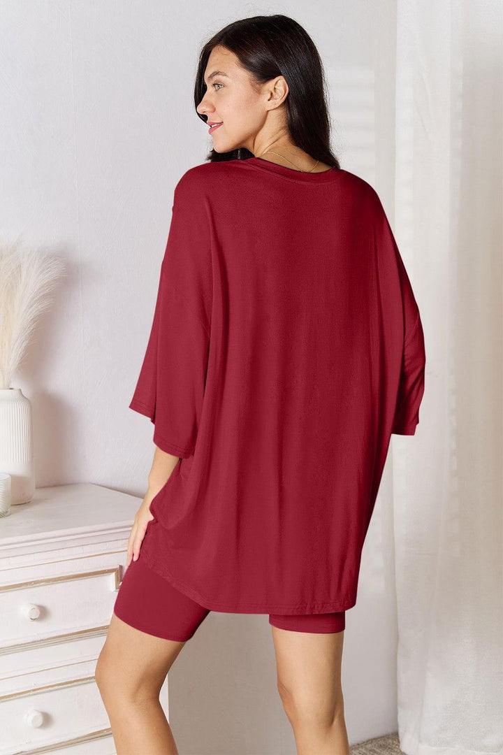 Basic Bae Full Size Soft Rayon Three-Quarter Sleeve Top and Shorts Set - JOWLILI