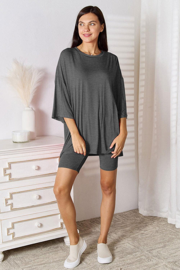 Basic Bae Full Size Soft Rayon Three-Quarter Sleeve Top and Shorts Set - JOWLILI