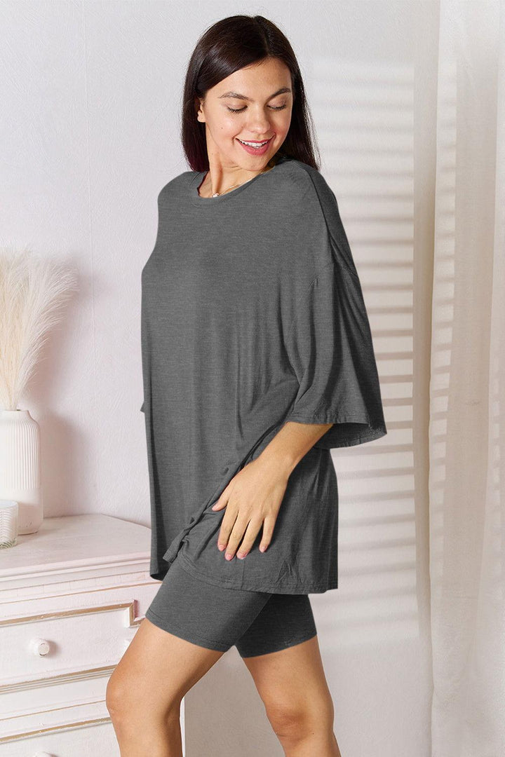 Basic Bae Full Size Soft Rayon Three-Quarter Sleeve Top and Shorts Set - JOWLILI