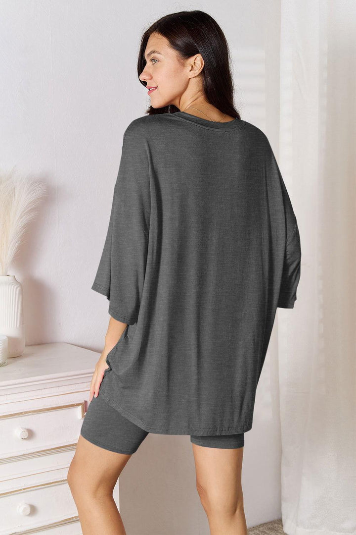 Basic Bae Full Size Soft Rayon Three-Quarter Sleeve Top and Shorts Set - JOWLILI