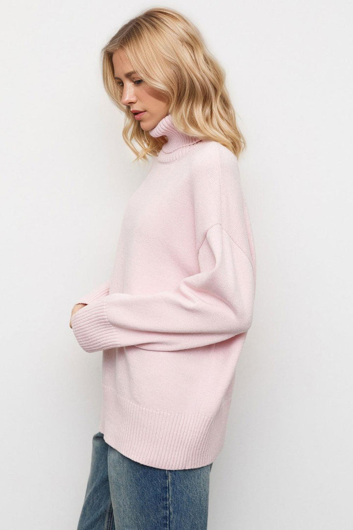 Basic Bae Turtleneck Dropped Shoulder Long Sleeve Sweater - JOWLILI