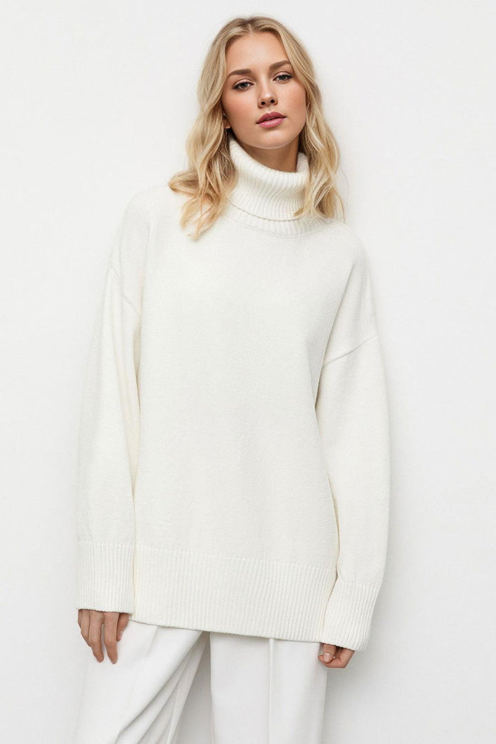 Basic Bae Turtleneck Dropped Shoulder Long Sleeve Sweater - JOWLILI